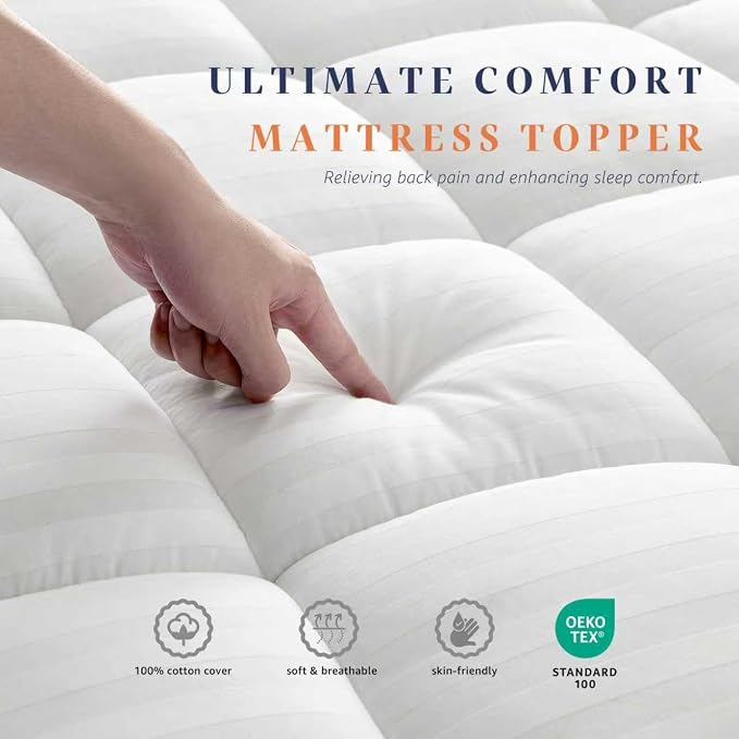 Premium Cal King Mattress Topper, Soft Cotton Quilted Pillow Top - Image 2