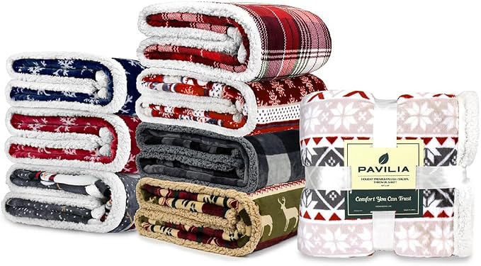 Pavilia Winter Cabin Sherpa Blanket Throw Twin | Flannel Fleece Christmas Plaid - Image 7