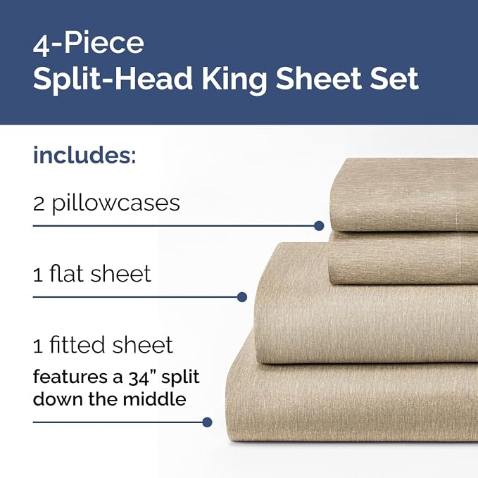 Split Head King Sheet Set – 4 Piece Flex Split Top King Sheets - Image 2