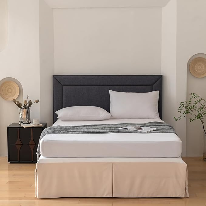 King Bed Skirt, Grid Plaid Soft Quadruple Pleated Ruffle Bed Skirt, Tailored - Image 4