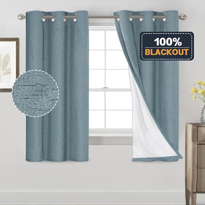 PrinceDeco 100% Black Out Curtains 64 inch Long 2 Panels Noise Reducing - Image 6