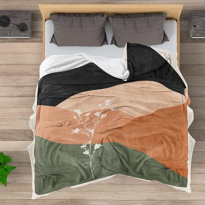 Boho Orange Mid Century Blankets Abstract Modern Throw Blanket Minimalist Sun - Image 5