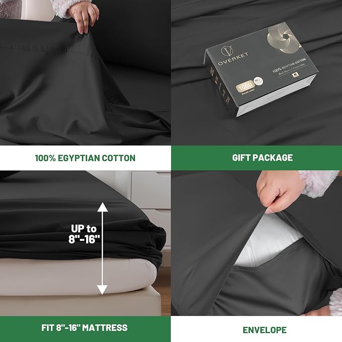 100% Egyptian Cotton Sheets Cal King Sheet Set 1000 Thread Count Sateen Weave - Image 4