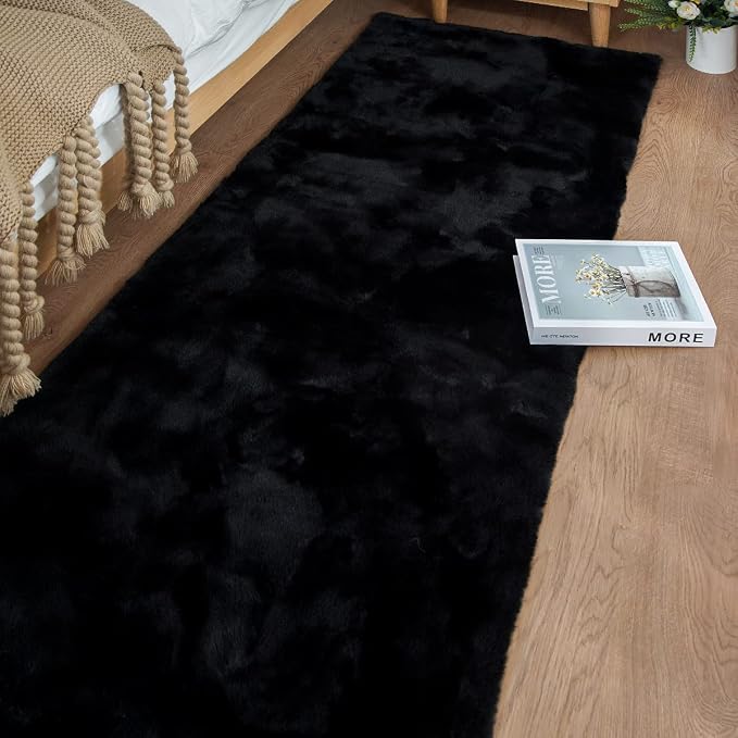 Black Shag Faux Rabbit Fluffy Fur Rugs - Image 3