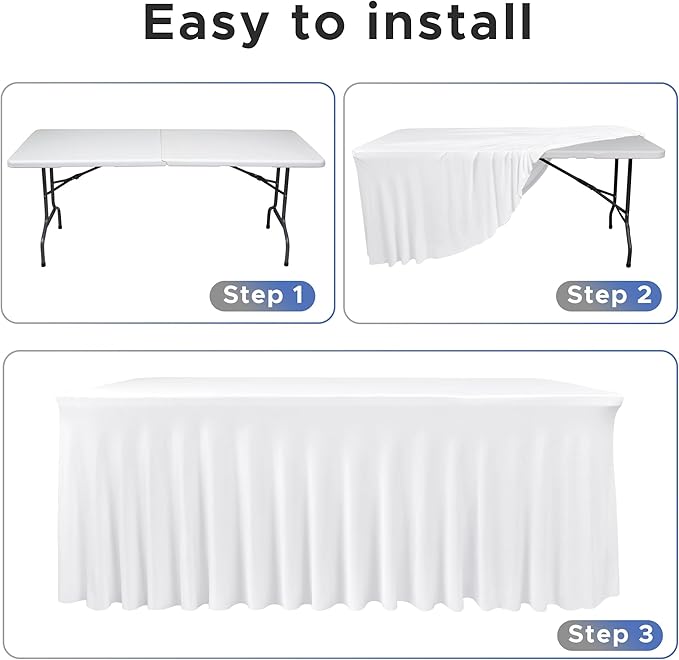 Nasitos White Table Skirt for 8 Foot Rectangle Tables, 4 Pack - Image 3