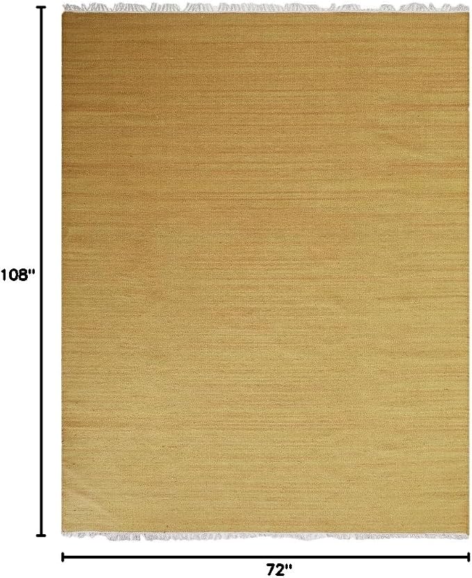Rugsotic Carpets Hand Woven Flat Weave Kilim Wool 6'x9' Area Rug Solid Gold - Image 2