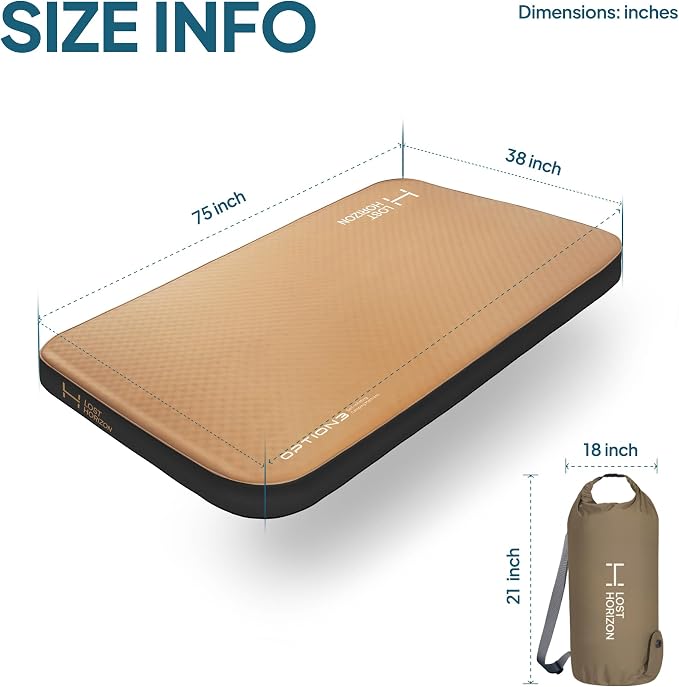 LOSTHORIZON Air & Foam Camping Mattress, Self-Inflating Sleeping Pad, 4.5" Thick - Image 5