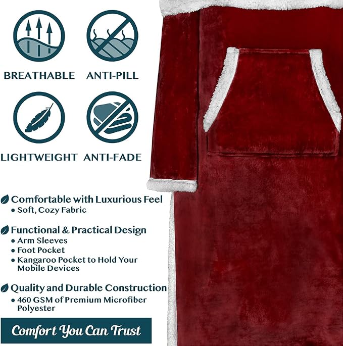PAVILIA Sherpa Blanket with Sleeves, Foot Pocket - Image 4