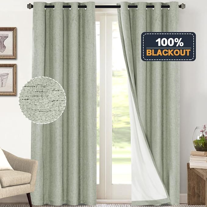 PrinceDeco Blackout Curtains 108 Inches Long 2 Panels 100% Blackout Linen - Image 2