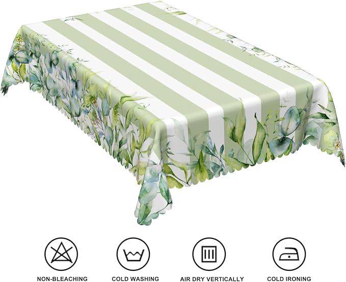 70x140inches Green and White Stripes Tablecloth Watercolor Green Eucalyptus - Image 6