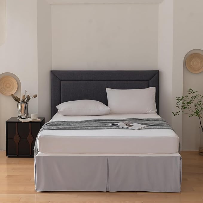Queen Bed Skirt, Grid Plaid Soft Quadruple Pleated Ruffle Bed Skirt, Tailored - Image 3