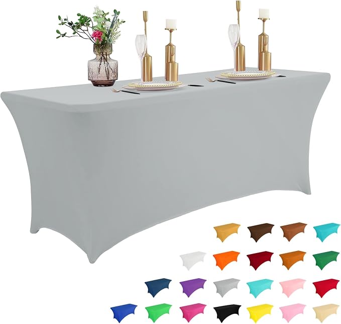 IVAPUPU 8FT Table Cloth for Rectangular Fitted Events Stretch Grey Table Covers by IVAPUPU