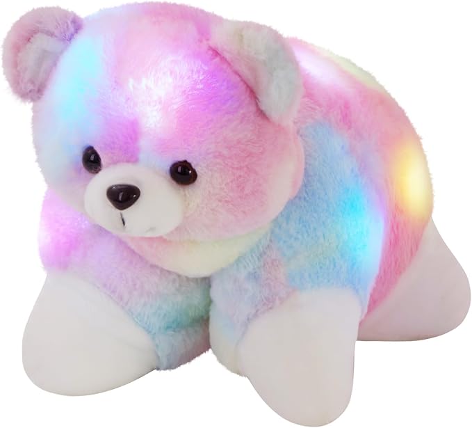 Glow Guards 15" Light up Musical Rainbow Teddy Bear Plush Pillow, Cute Stuffed by GlowGuards