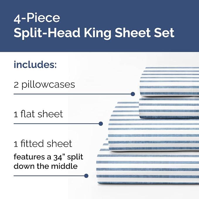 Split Head King Sheet Set – 4 Piece Flex Split Top King Sheets - Image 2