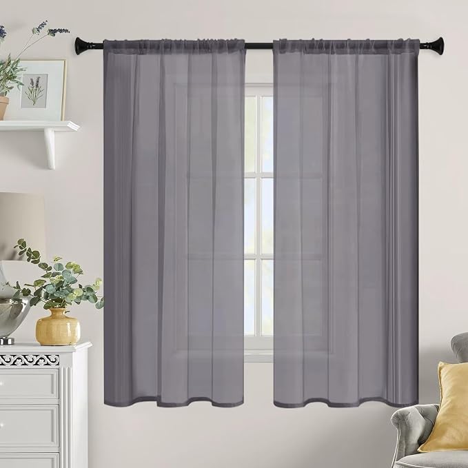 Sheer Curtains 45 Inches Long 2 Panels, Rod Pocket Short Curtain - Image 9