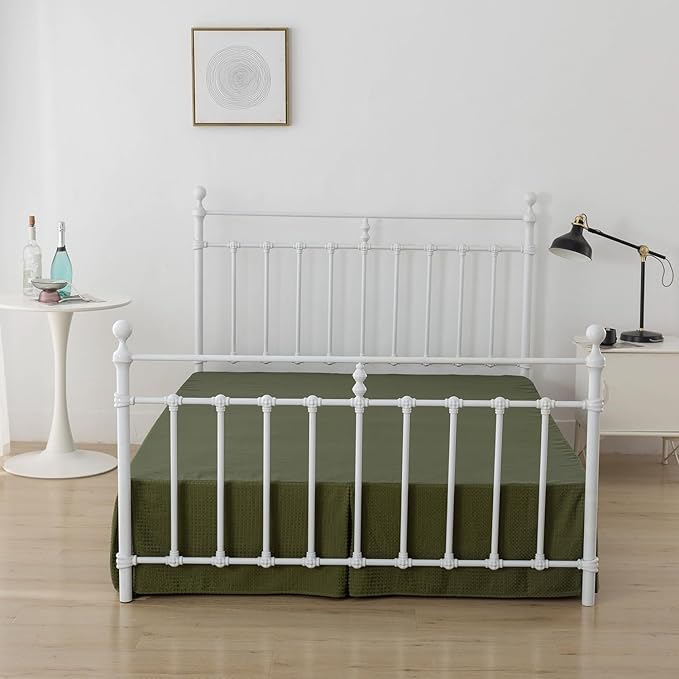 Queen Bed Skirt, Pleated Waffle Weave Bed Skirt - Image 4