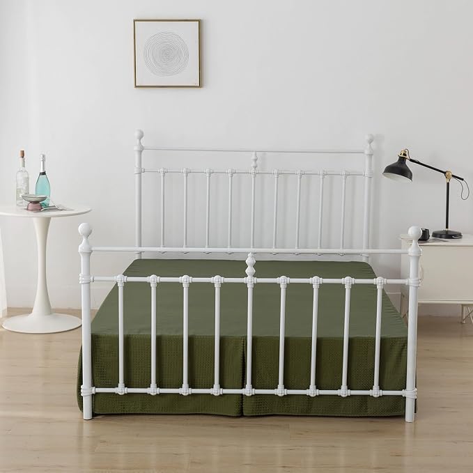 Bed Skirt King Size, Pleated Waffle Weave Bed Skirt - Image 4