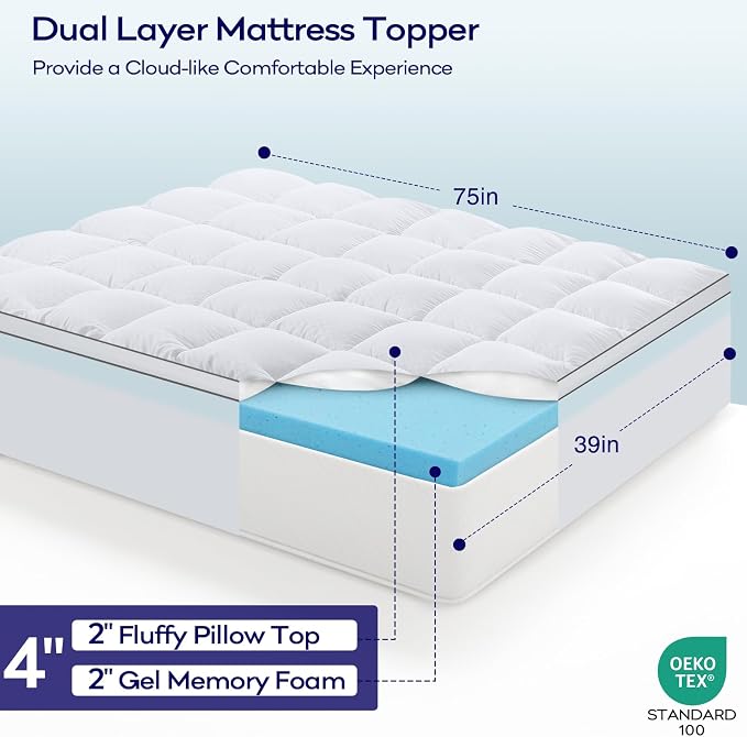 OLANLY Dual-Layer 4 Inch Twin Size Memory Foam Mattress Topper - Image 2