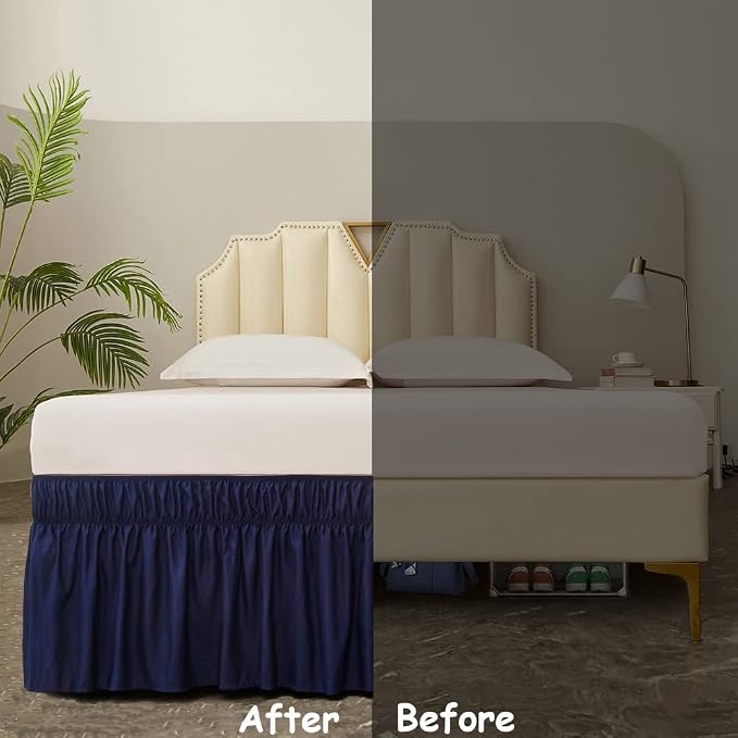 MEILA Wrap Around Bed Skirt Three Fabric Sides Elastic Dust Ruffled 24 Inch - Image 5