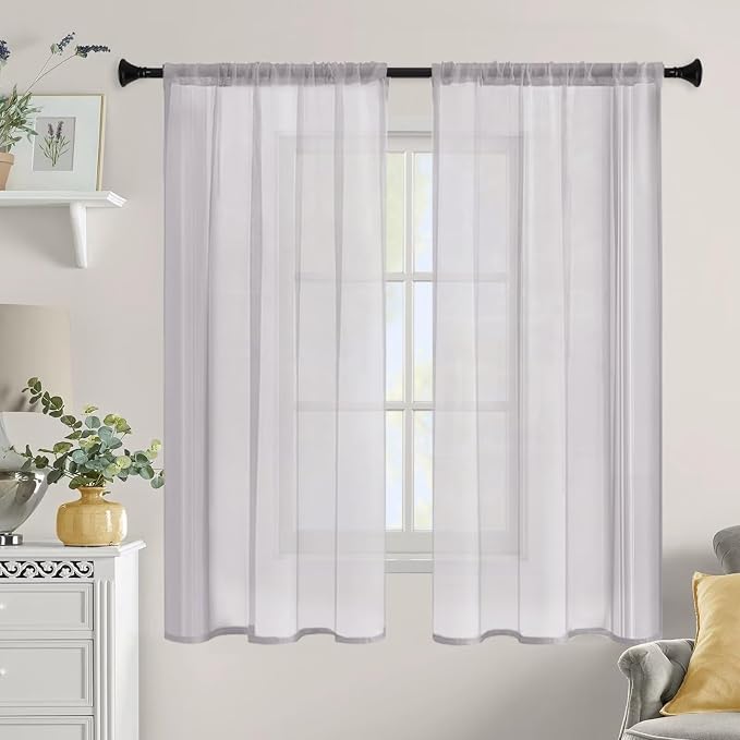 Sheer Curtains 84 Inches Long 2 Panels, Rod Pocket Short Curtain - Image 9