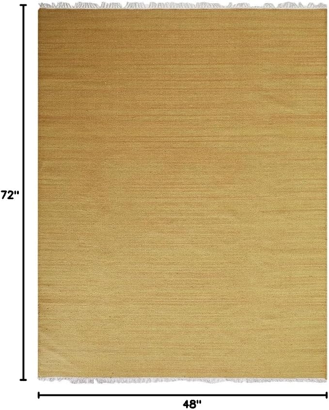 Rugsotic Carpets Hand Woven Flat Weave Kilim Wool 4'x6' Area Rug Solid Gold - Image 2