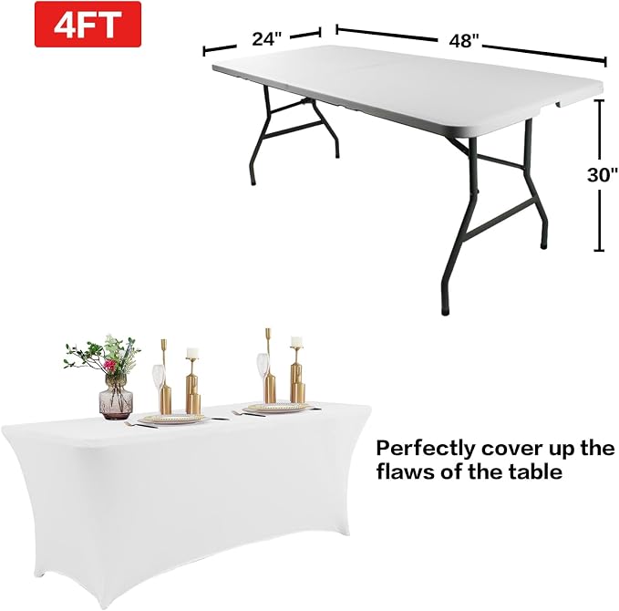 IVAPUPU 2 Pack 4FT Table Cloth for Rectangular Fitted Events Stretch White - Image 3