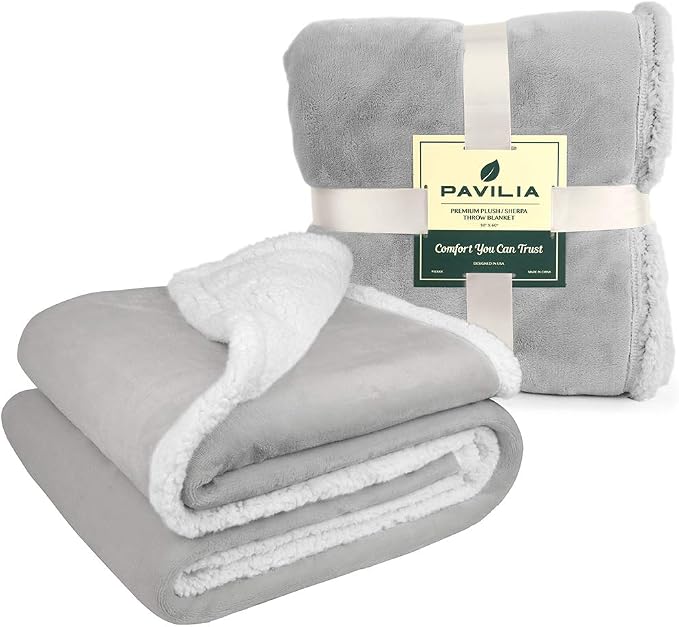 Pavilia Sherpa Fleece Blanket for Bed, King Size, Light Grey, Plush Soft Fuzzy - Image 9