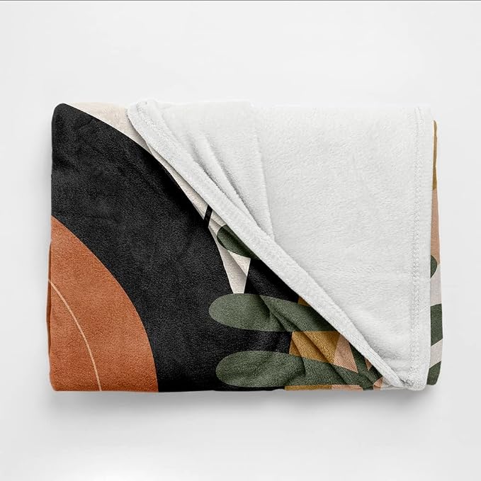 Boho Mid Century Blankets Black Geometric Throws Beige Abstract Modern Throw - Image 6