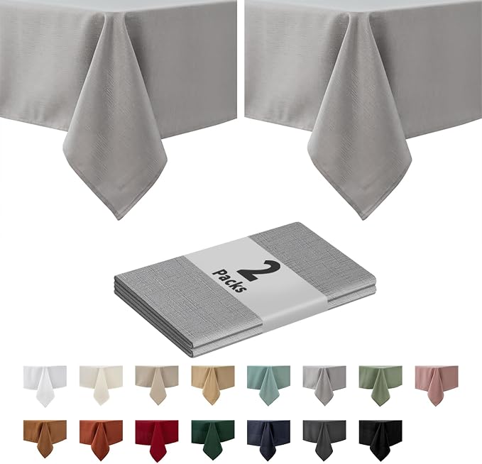 maxmill 2 Pack 60 x 84 Inch Light Grey Faux Linen Textured Rectangle Tablecloth by maxmill