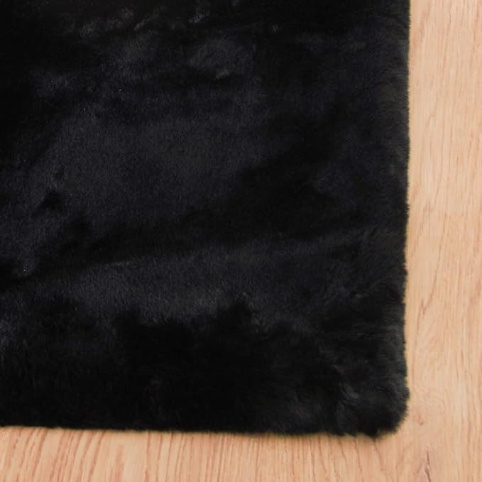 Faux Rabbit Fur Rug Machine Washable Area Rugs Black Fur Rug - Image 8