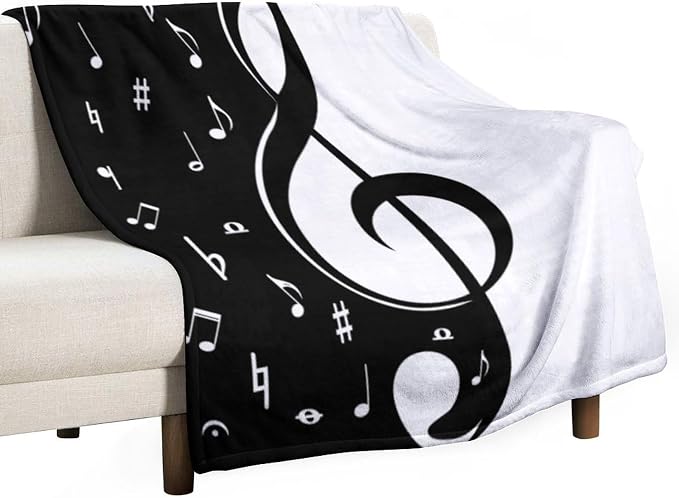 Music Blanket Abstract Funny Black White Music Note Art Printed Soft Cozy by JADERYS