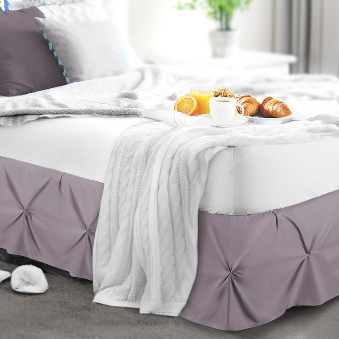 Nestl Dusty Purple Bed Skirt King Size, Pinch Pleat King Bed Skirt, Hotel - Image 8