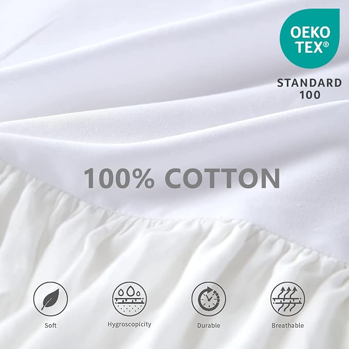 BISELINA White Ruffled Bed Skirt 18-Inch Tailored Drop Cotton Voile Dust Ruffle - Image 2