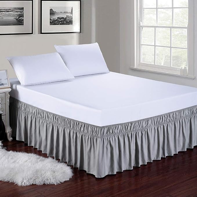 MEILA Wrap Around Bed Skirt Three Fabric Sides Elastic Dust Ruffled 14 Inch - Image 2