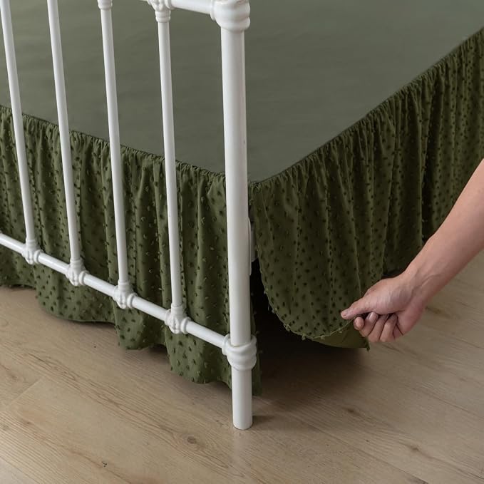 Tufted Dot Bed Skirt Queen Size Ruffled Bed Skirt - Image 2