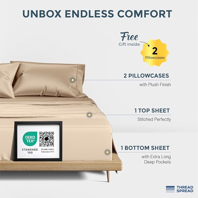 THREAD SPREAD 100% Egyptian Cotton Sheets Queen Size - Image 3