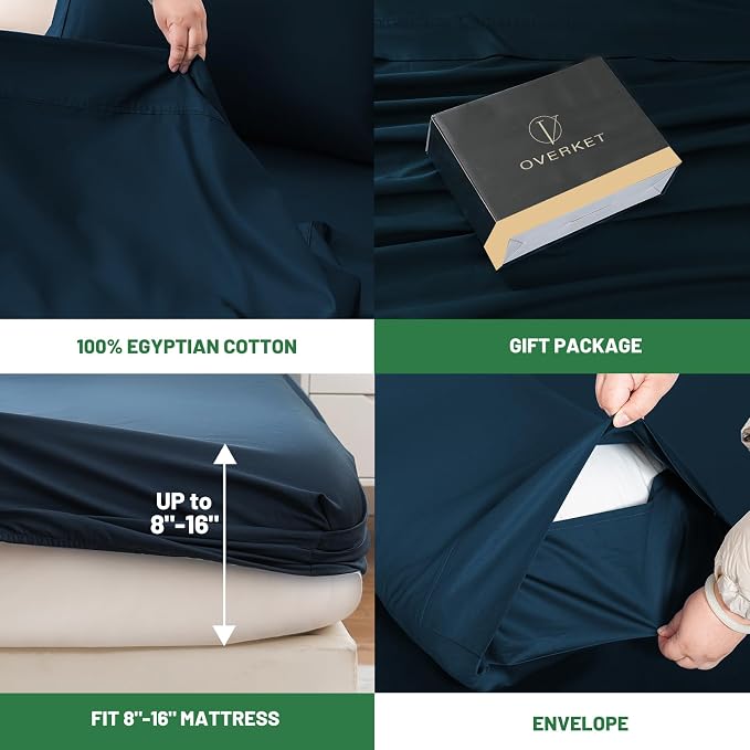 100% Egyptian Cotton Sheets King Size 4PCS 1000 Thread Count Sateen Weave Soft - Image 4