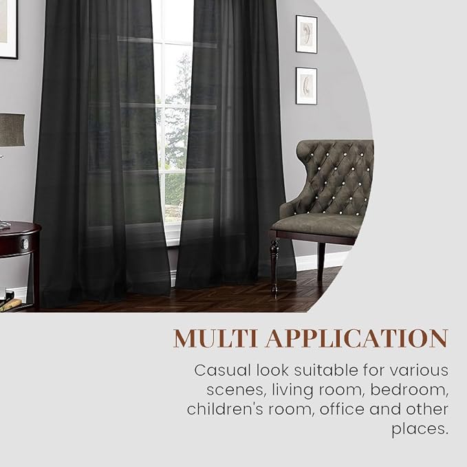 Dreaming Casa Black Sheer Curtains 96 Inches Long, Rod Pocket & Back Tab Light - Image 4