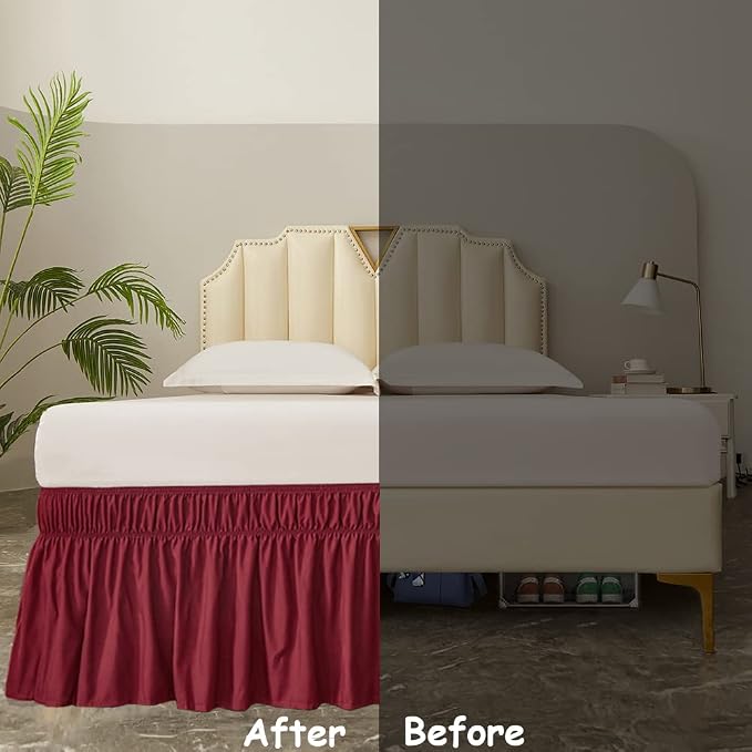 MEILA Wrap Around Bed Skirt Three Fabric Sides Elastic Dust Ruffled 24 Inch - Image 6