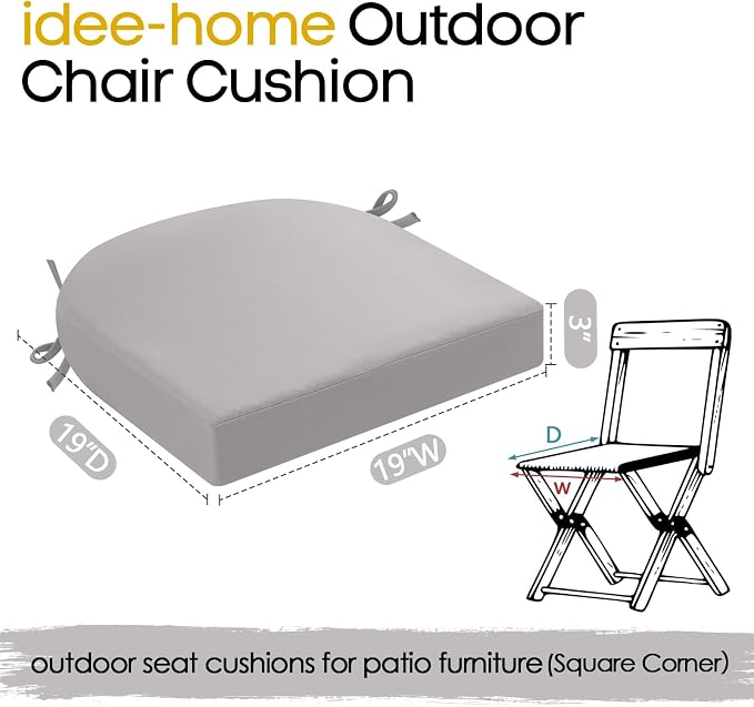 idee-home Outdoor Chair Cushions Set of 4, Thick 19" x 19" x 3" Patio Chair - Image 8