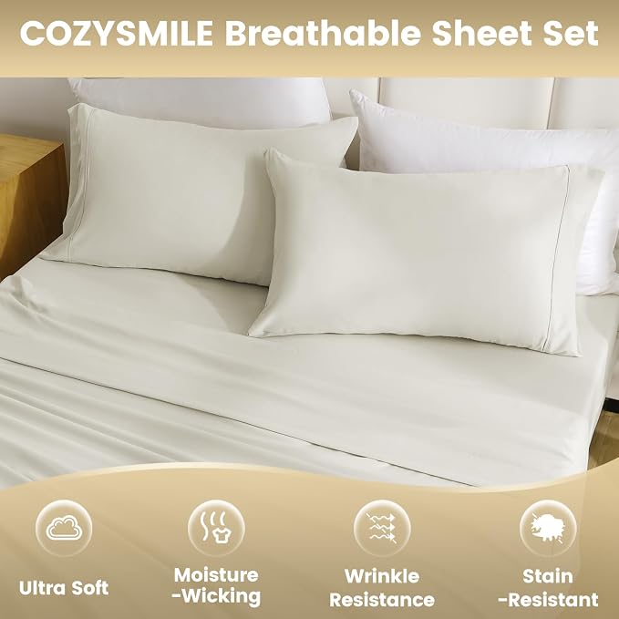 Full Sheet Set - Hotel Luxury 4 Piece Breathable Cooling Full Size Sheet Sets - Image 4