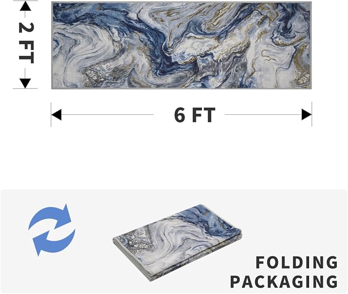 2x6 Runner Rug for Hallways Kitchen Modern Abstract Washable Runner Rug Blue - Image 2