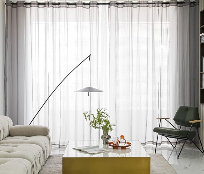 PI Dark Grey Sheer Curtains 108 Inches Long by PI