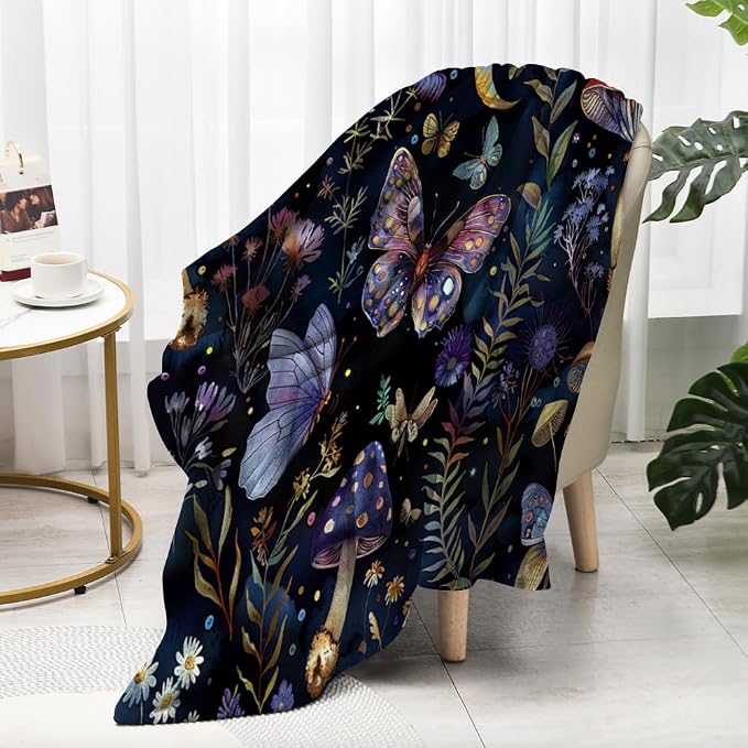 Celestial Witch Garden Throw Blankets Butterfly Moon Flower Fleece Throw Blanket - Image 5