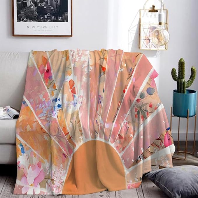 Orange Boho Sun Throw Blanket 60Wx80H Inch Bohemian Minimalist Art Boys Girls - Image 3