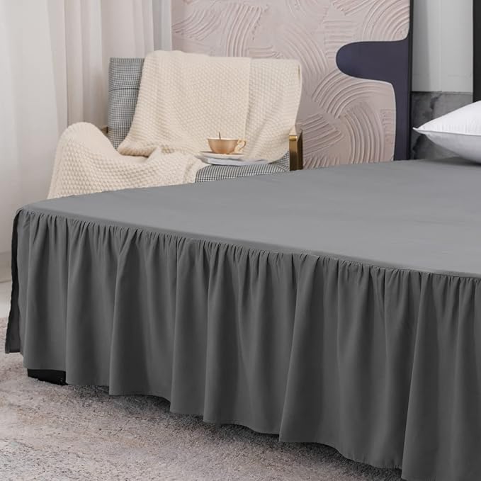 Grey Bed Skirt Twin Size Ruffled Bed Skirt - Image 6