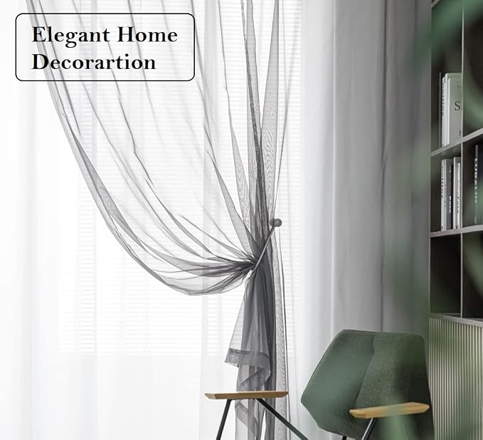 PI Dark Grey Sheer Curtains 108 Inches Long - Image 2