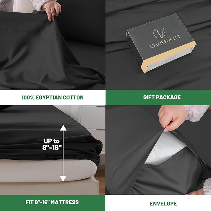 100% Egyptian Cotton Sheets Cal King Sheet Set 4PCS 1000 Thread Count Sateen - Image 4
