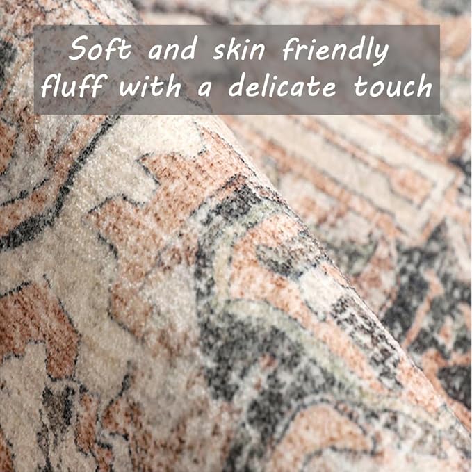 Washable Area Rug 5x7 Retro Boho Chic Medallion Distressed Design Living Room - Image 4