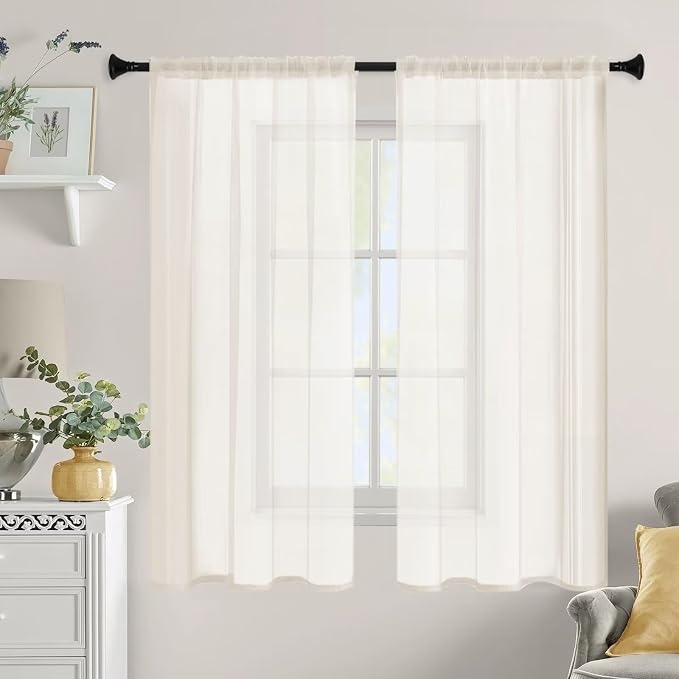 Sheer Curtains 84 Inches Long 2 Panels, Rod Pocket Short Curtain - Image 9